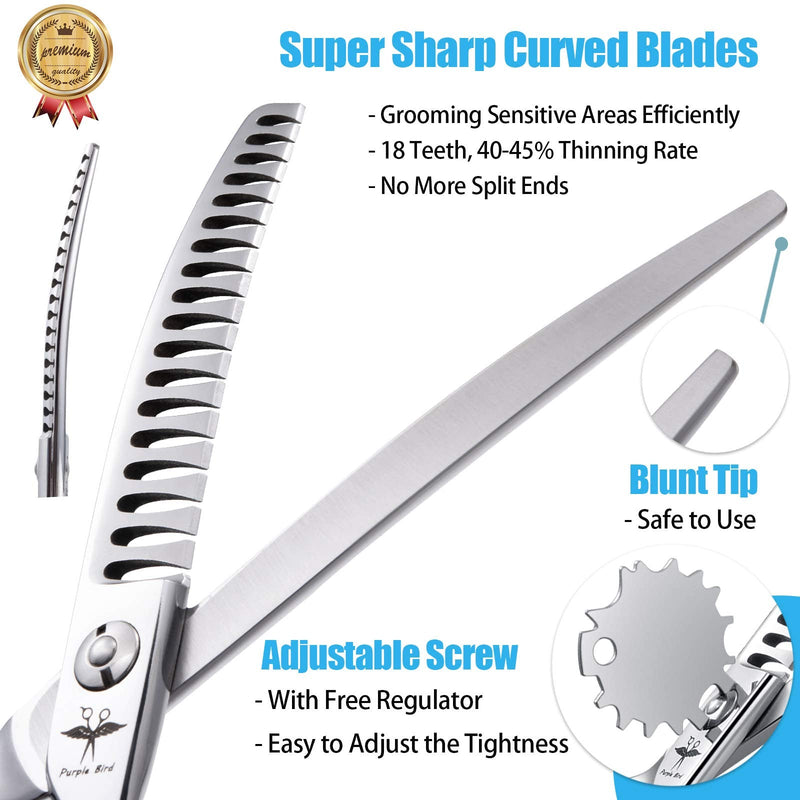 PURPLEBIRD 6.5 Inch Downward Curved Dog Grooming Scissors Pet Chunker Shears Professional Safety Blunt Tip Trimming Shearing for Dogs Cats Face Paws Limbs Japanese Stainless Steel Silver 6.5"curvedChunker - PawsPlanet Australia