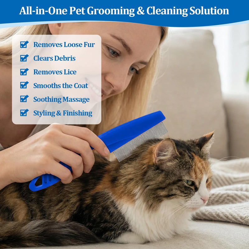 6 Pack Pet Grooming Combs, Stainless Steel Dog and Cat Grooming Combs with Rounded Teeth, Double-Sided Professional Pet Tear Stain Remover for Small, Medium, and Large Pets (Blue) Blue - PawsPlanet Australia