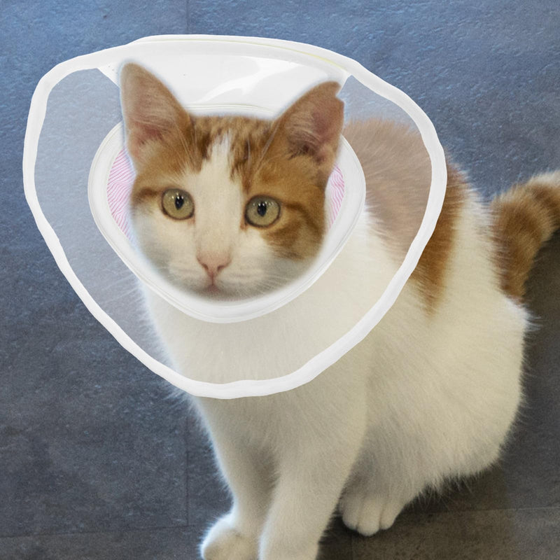 TEHAUX Soft PVC Cat Collar with Anti-Leak Function and Easy On and Off, Red Recovery Neck Collar for Cats after Surgery, Red, 21x11cm