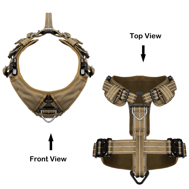 ICEFANG Dog Strap Harness with 4 x Metal Buckles,for Large Sized Dog,K9 Vest,Y-Shape Chest,Adjustable Pet Harness,No-Pull Front Leash Clip (Large (Pack of 1), Brown) Large (Pack of 1) - PawsPlanet Australia