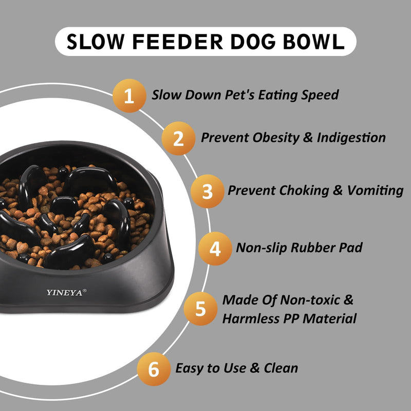 Slow Feeder Dog Bowls Small Breed, Dog Slow Feeder Bowl, Dog Food Bowls Slow Feeder, Small Dog Bowl Slow Feeder, Dog Puzzle Feeder Bowls, Dog Bowls Small Size Dog, Slow Eating Dog Bowl 1~2Cups Medium A - Black - PawsPlanet Australia