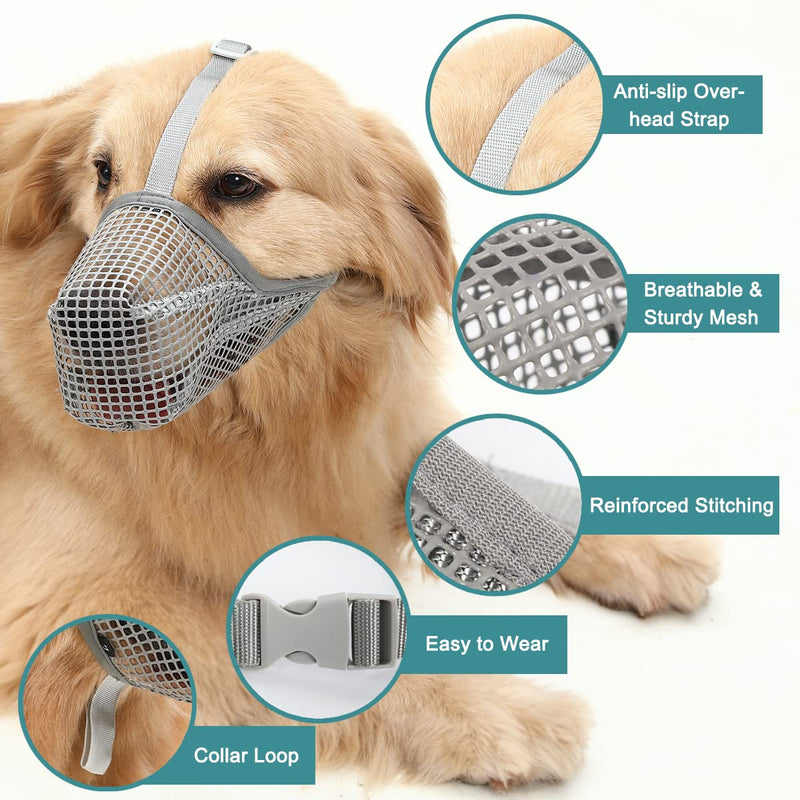 Mayerzon Dog Muzzle, Soft Mesh Covered Muzzles for Small Medium Large Dogs, Poisoned Bait Protection Muzzle with Adjustable Straps, Prevent Biting Chewing and Licking… XL: Snout:12½"-13¾" Grey