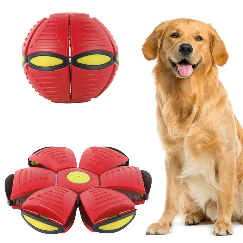 Yagamii Dog Flying Saucer Ball Toy, Outdoor Flat Throw Doggy Disc Ball Toy, Changeable Shape Dog Ball, Pet Interactive Toys for Medium Large Dogs, Decompression Bouncy Dog Flying Ball Toy Red