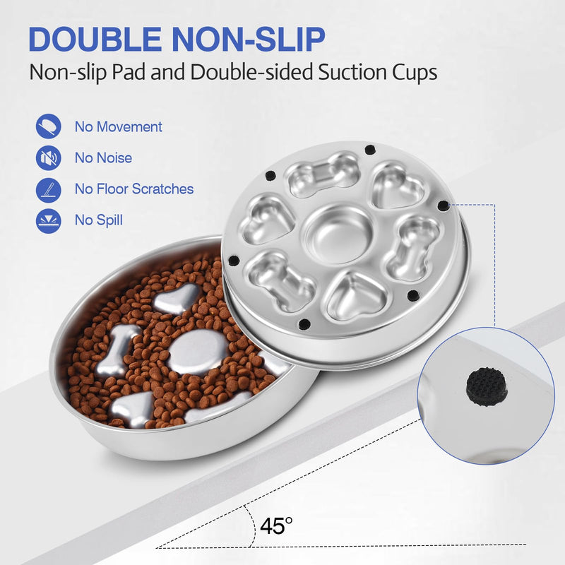 Slow Feeder Dog Bowls Stainless Steel Dog Bowls with Non-Slip Rubber Base Metal Large Capacity Slow Feed Dog Bowl for Small Medium Size Dogs Large Breed - PawsPlanet Australia