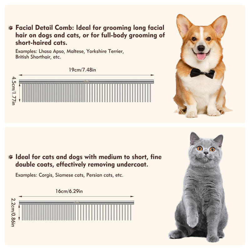 WRW Stainless Steel Dog Combs [4 Pcs], Groom Like a Professional, Coarse Pet Butter Comb for Dog ＆ Cat, Rounded Corners Prevent Friction and Breakage, 4 Sizes of Steel Teeth Fit Most Pet Fur
