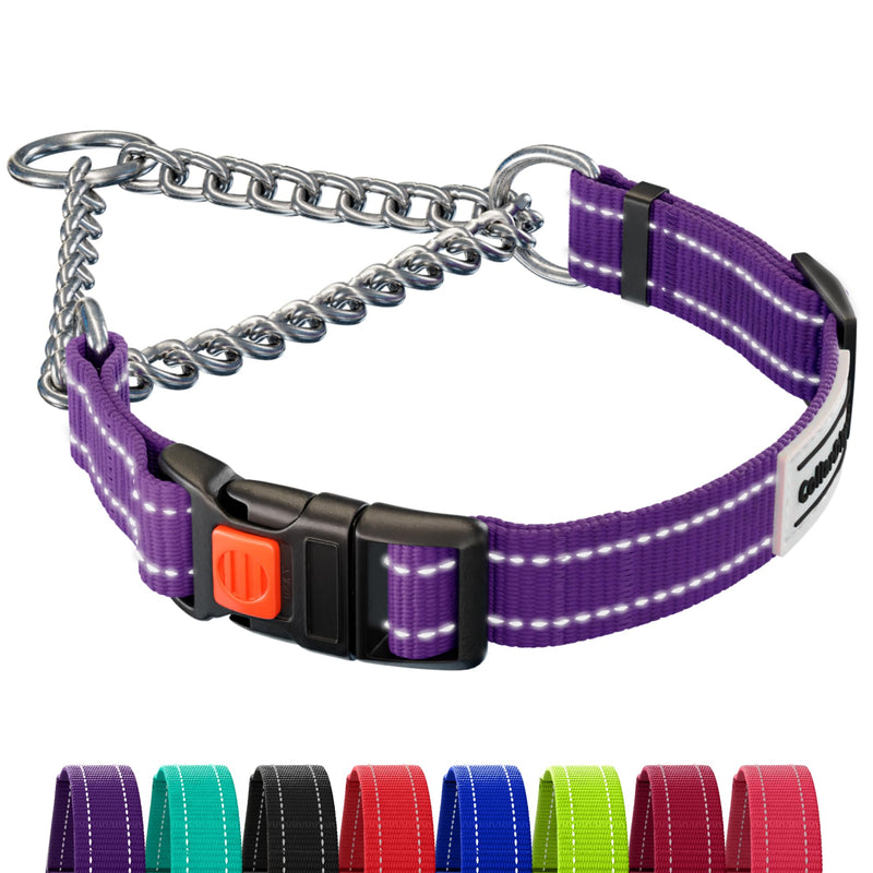 CollarDirect Martingale Dog Collar with Stainless Steel Chain and Quick Release Buckle - Reflective Collar for Large, Medium, Small Dogs - Purple, Medium (Neck Size 14"-17")