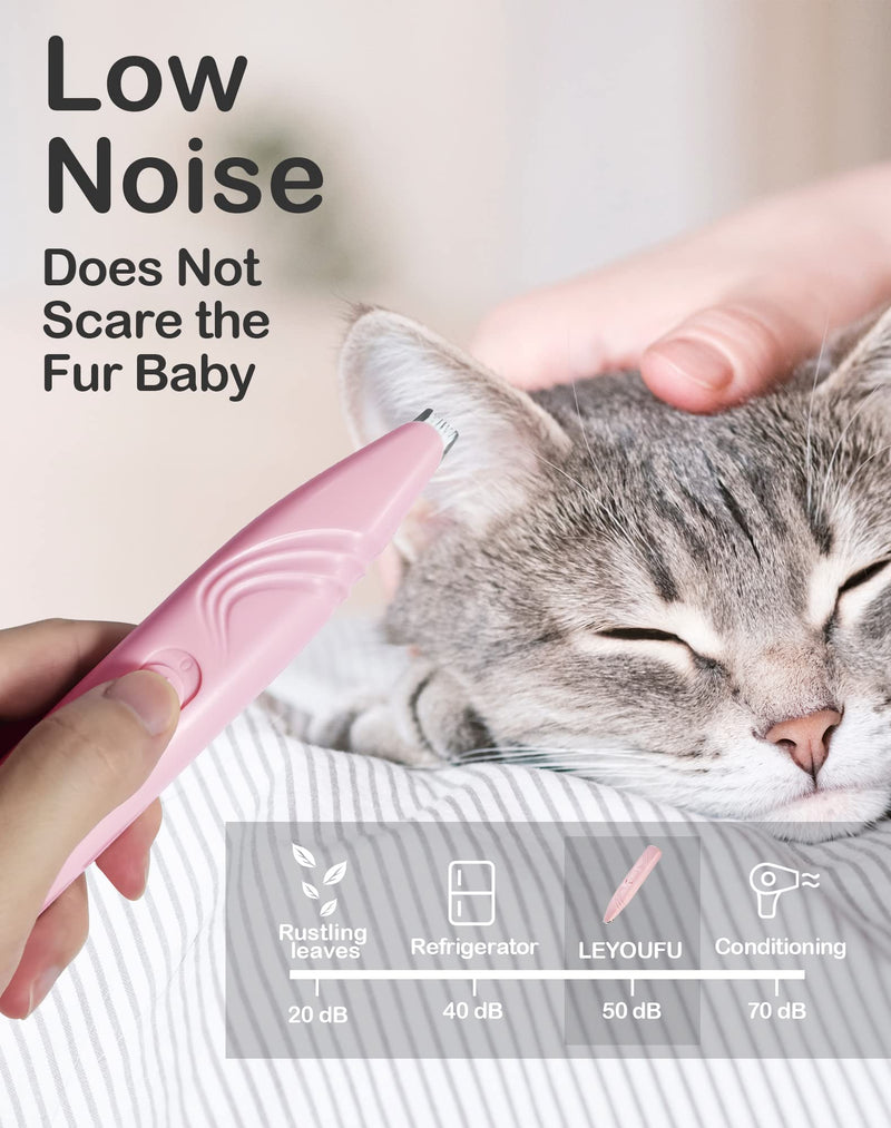 LEYOUFU Dog Paw Trimmer for Grooming, Cordless Electric Small Pet Grooming Clippers Hair Trimmer for Dogs Cats, Low Noise for Trimming Pet's Hair Around Paws, Eyes, Ears, Face, Rump (Pink) Pink - PawsPlanet Australia