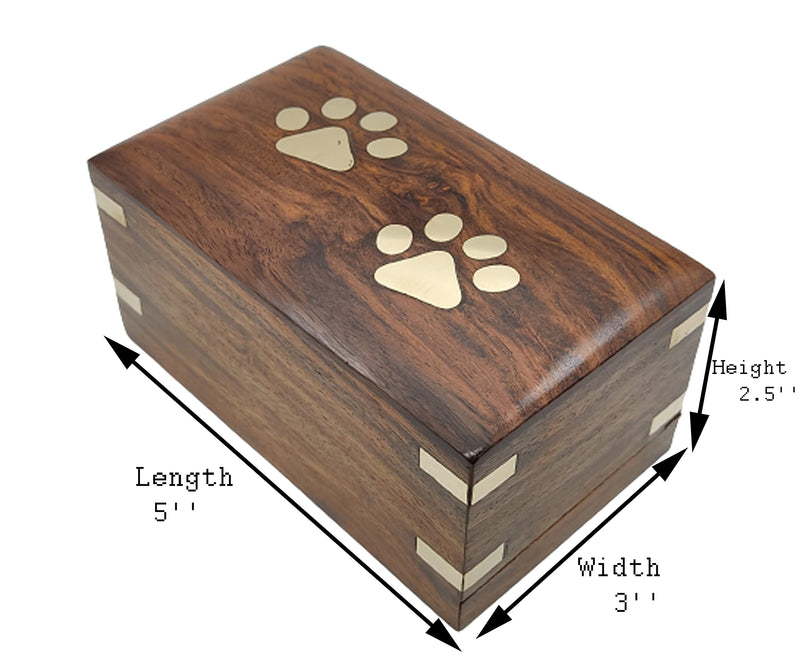 Wooden Urn - Pet Urns for Dogs Ashes, Decorative Wooden Pet Urns for Ashes - Rosewood Cremation Urns for Dogs, Pet Urns for Cats, Wooden Cremation Box (Two Paws) 5''LENGTH x 3''WIDTH x2.5''HEIGHT - PawsPlanet Australia