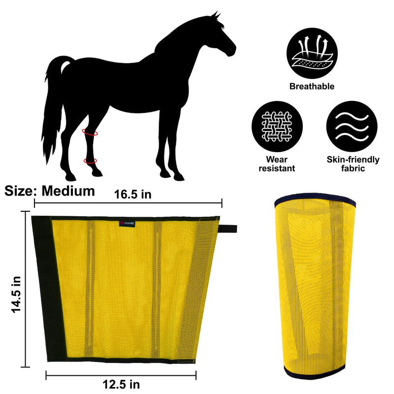 Horse Fly Boots, Breathable Mesh Protection Set of 4, Comfortable Pony Leggings, Breathable Mesh Design, Equines Supplies for Reduce Stomping, Hoof Damage & Leg Fatigue (Yellow, Medium) Yellow Medium (For 13.5-14.5 hands small horse) - PawsPlanet Australia