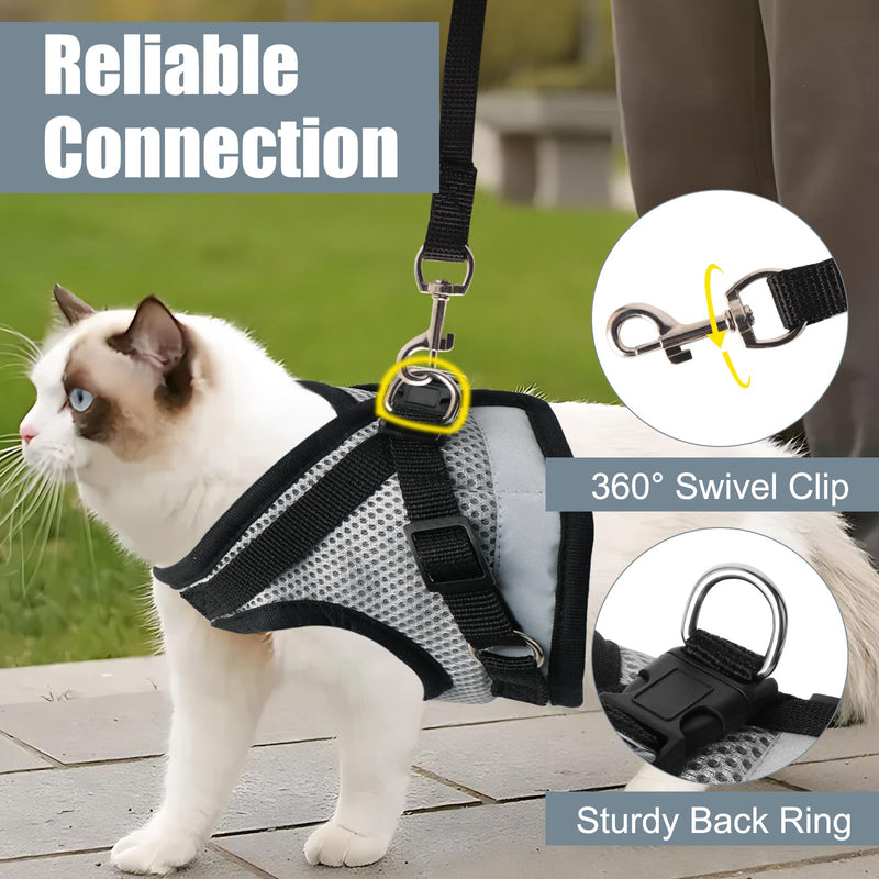 Cat Harness and Lead Set, Escape Proof Kitten Harness with Cat Leash, 16.4 Ft / 5 M Automatic Retractable Cat Lead for Garden, Reflective Adjustable Soft Vest for Small Cat Walking (Grey, S) Grey - PawsPlanet Australia