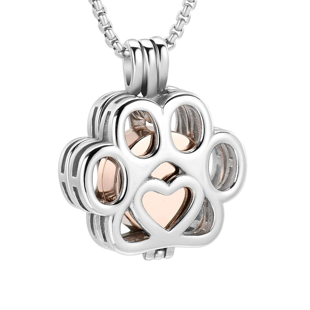 Pet Cremation Jewelry For Ashes For Dog/Cat Paw Stainless Steel Memorial Locket Urn Necklace Inside Mini Case Keepsake Cremation Jewelry Women Men Silver-Rose gold