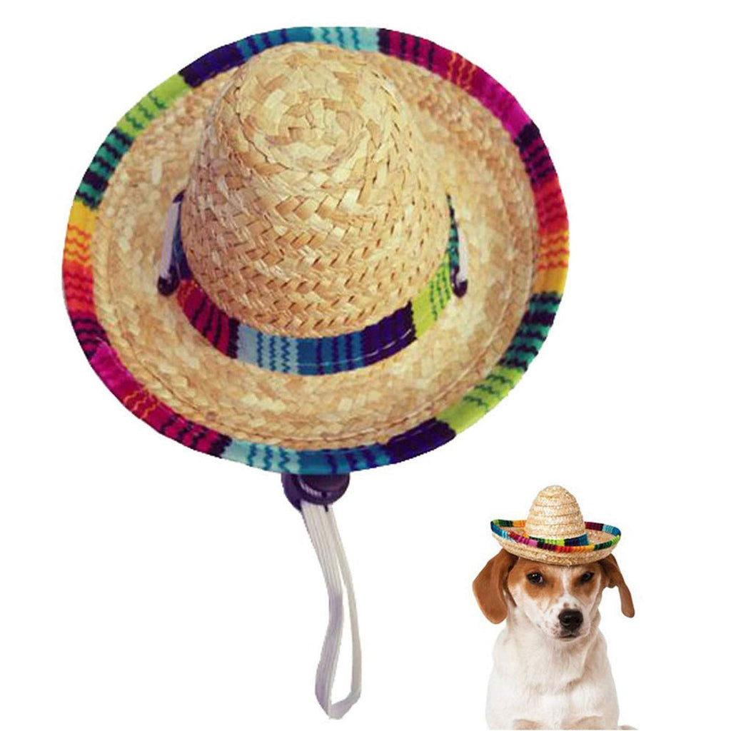 Dog & Cat Straw Sombrero Hat, Mini Mexican Hats, One Size Fits All, Lightweight, Multi-Use Pet Apparel