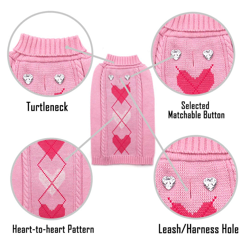 KYEESE Heart Pattern Dog Sweaters for Large Dogs Pullover Knitwear Thicken with Leash Hole Pet Cold Weather Coats Medium (7-11lbs) Heart (Pink) - PawsPlanet Australia