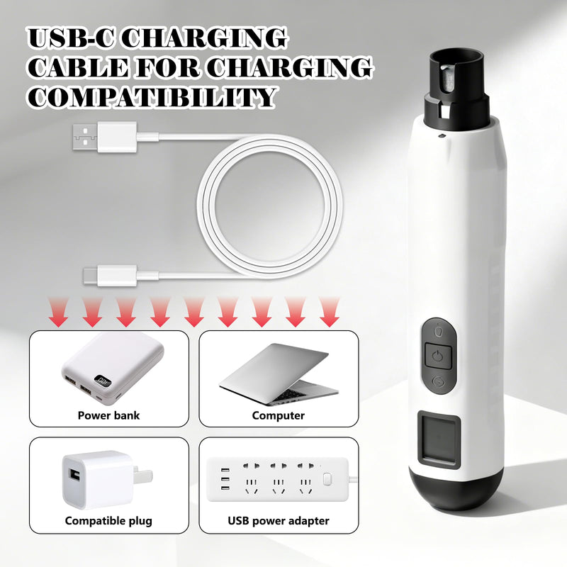 5 Speed Dog Nail Grinders, USB Charging Low Noise Pet Nail Grinder for Dogs Claw with Led Light Replaceable Grinding Head - PawsPlanet Australia