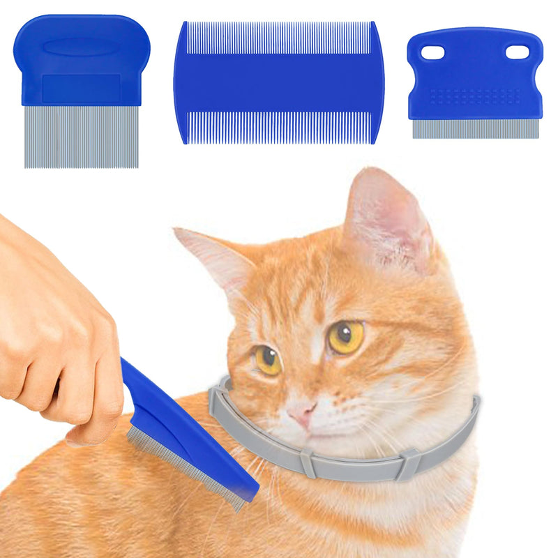 JOR Cat Collar and Combs Combo, Pet Grooming and Tick Management, 1 Plastic Band Fits 14" Neck Circumference, 4 Plastic Stainless-Steel Teeth Dematting Combs with Rounded Pins, 5 Pcs per Pack - PawsPlanet Australia