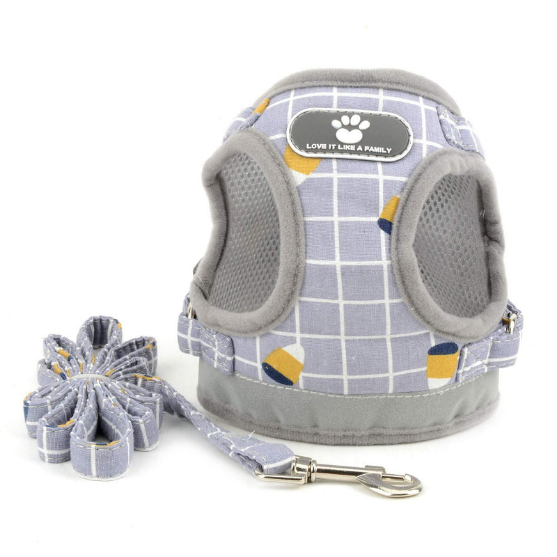 Zunea No Pull Small Dog Harness and Leash Set Adjustable Reflective Step-in Chihuahua Vest Harnesses Mesh Padded Plaid Escape Proof Walking Puppy Jacket for Boy Girl Pet Dogs Cats Gray M M (Chest: 15.5") grey