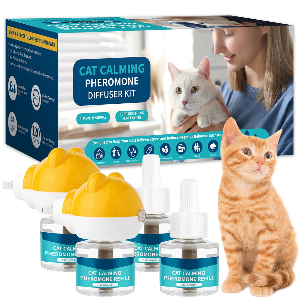 VICSOM Cat Calming Diffuser Kit, Cat Pheromones Calming Diffuser for Cat, 6-in-1 Cat Calm Plug in Kit with 2 Diffuser + 4 Refill, 120 Days Anti Anxiety Relief Stress Effect 2 diffuser+4 refills