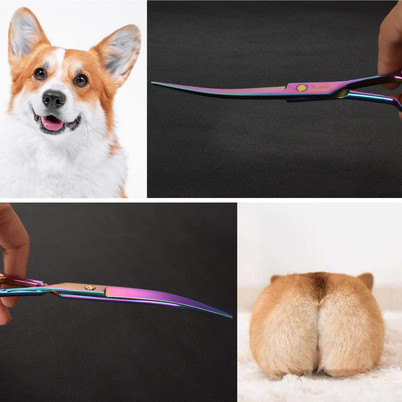 Dog Scissors for Grooming with Safety Blunt Tip, Dog Grooming Scissors Set for Pets, Professional 7 in 1 Grooming Scissors for Dogs and Cats - 6CR Coated Steel (Rainbow) Rainbow - PawsPlanet Australia