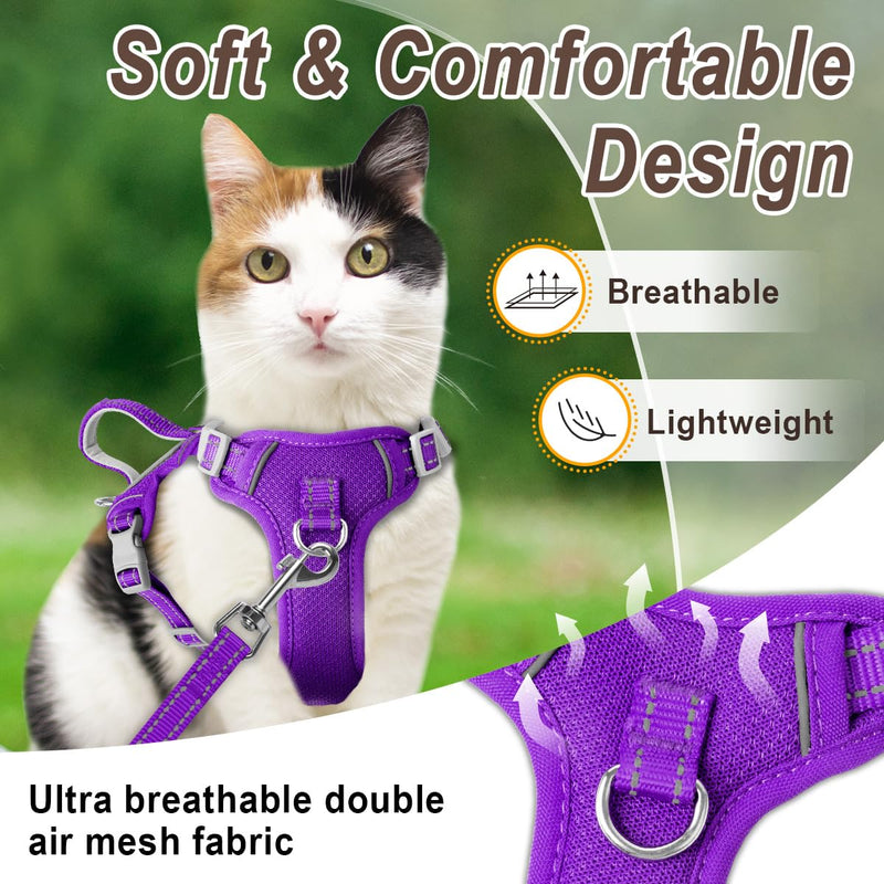Cat Harness and Leash Set for Walking Escape Proof for Small Large cat Kitten Harness with ID tag Pocket (Purple,S) Purple