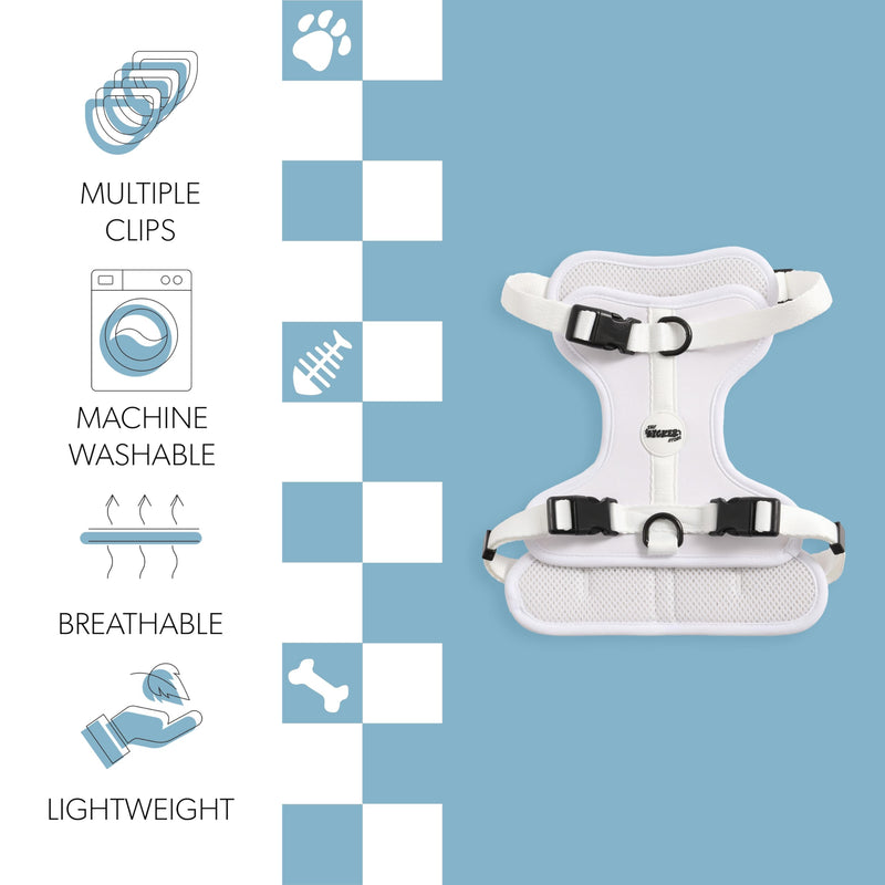 HNS1002F Arlo Medium Adjustable Soft Padded No Pull Pet Harness with 3 Buckles and 3 Leash Clips, Seltzer White Medium (Chest: 18 - 28") - PawsPlanet Australia