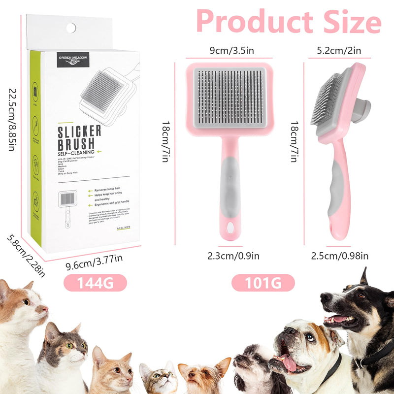 Dog Brush Cat Brush, Cat Grooming Comb Self Cleaning Pet Hair Comb with Button Dog Grooming Tool for Small, Medium & Large Pet Shedding Massage Clean (Pink) Pink