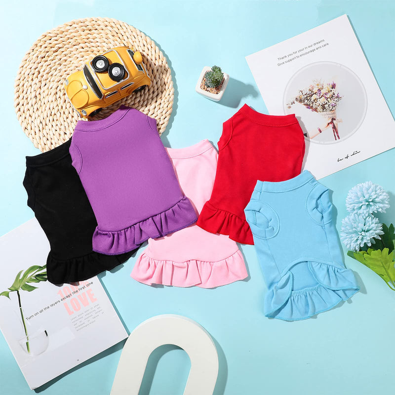6 Pieces Dog Dresses Shirt Skirt Sleeveless Dress Breathable Pet Shirts with Ruffles Puppy Sundress Outfits for Dogs and Cats (M Size) M Size - PawsPlanet Australia