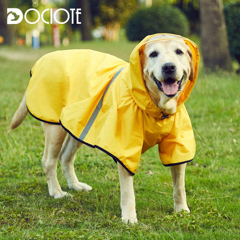 Dog Raincoat with Adjustable Belly Strap and Leash Hole - Hoodie with Reflective Strip - Waterproof Slicker Lightweight Breathable Rain Poncho Jacket for Medium Large Dogs - Easy to Wear, Yellow 4XL 4XL (Back: 24")