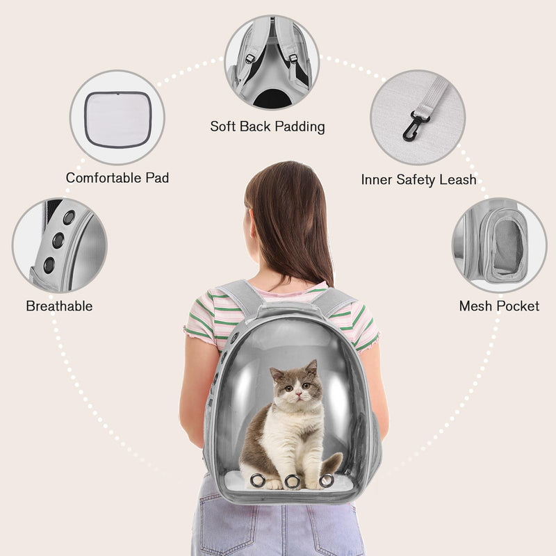 Cat Carrier Backpack, Pet Carrier Backpack Front Pack for Small Medium Cat Puppy Dog Carrier Backpack Bag Space Capsule, Airline-Approved Pet Carrier for Travel Hiking Walking Camping (Grey) Grey - PawsPlanet Australia