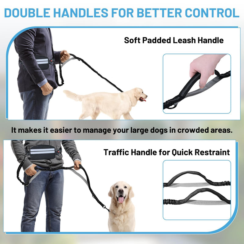 Hands Free Double Dog Leash No Tangle, Waist Leash for Dog Walking, Retractable Dog Leashes for Medium and Large Breeds-Pouch & Lumbar Support, Adjustable Waist Belt, Retractable Bungee,Padded Handles - PawsPlanet Australia