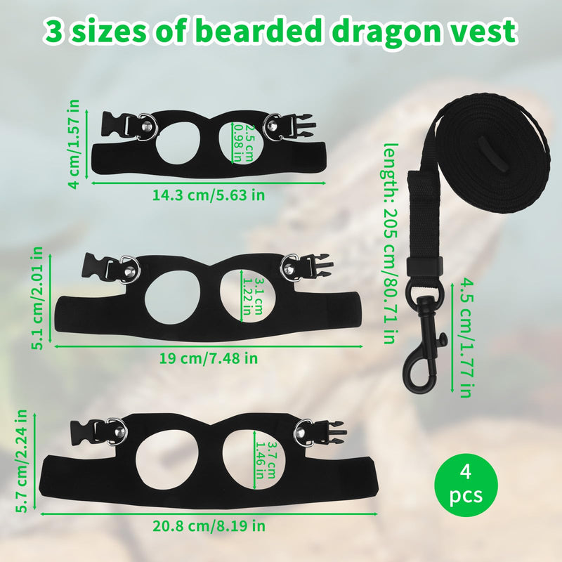 3Size Black Bearded Dragon Leash and Harness Set, Adjustable Bearded Dragon Harness with Lizard Traction Rope for Reptile, Lizard Leash/Squirrel Harness/Small Rabbit Traction Rope (S, M, L) - PawsPlanet Australia