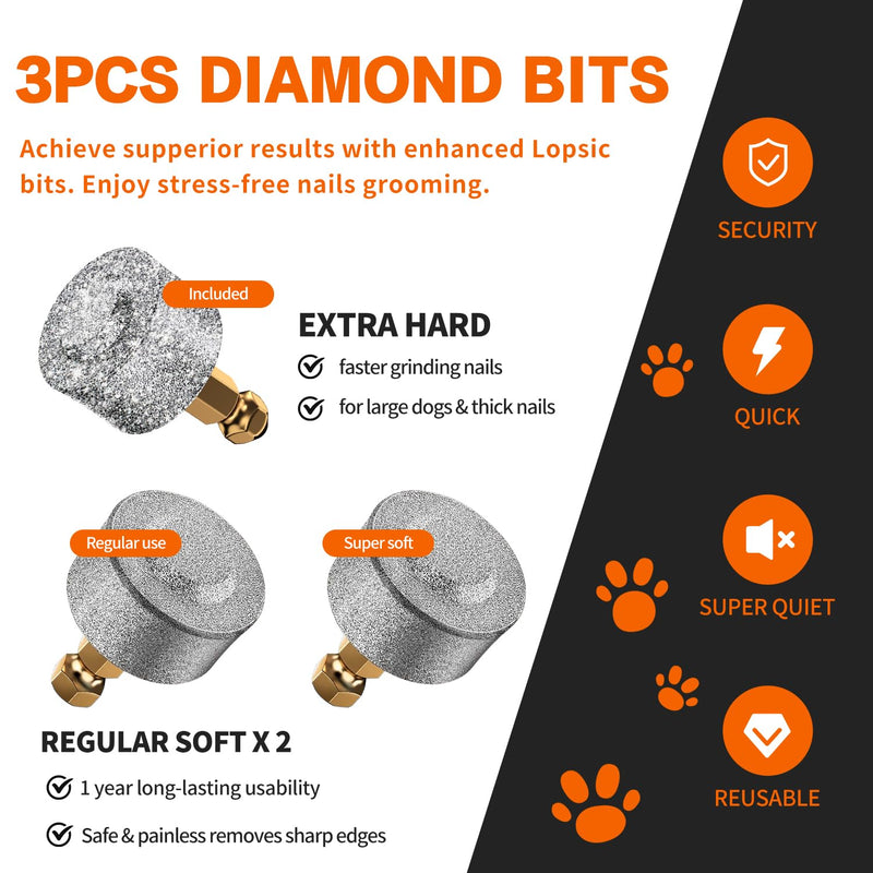 Dog Nail Grinder with 2 LED Lights Powerful 2-Speed Dog Nail Trimmers with 3 Grinding Wheels Super Quiet Rechargeable Pet Dog Nail Clippers Kit for Large Medium Dogs Cats Small Animal Nail Care 🟪🟪🟪Whisper Quiet-Black🟪🟪🟪 - PawsPlanet Australia