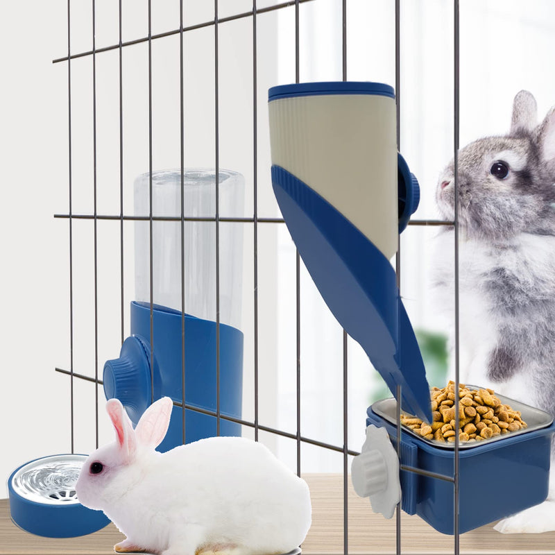 Automatic Rabbit Feeder Water,Hanging Gravity Auto Food & Waterer Set,Removable Cage Pet Food Bowl for Small Animals Rabbits Chinchilla Guinea Pig Ferret(Blue) Blue