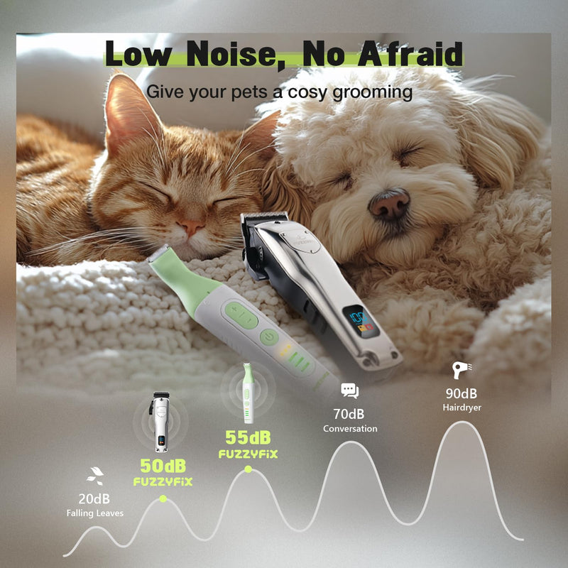 Dog Grooming Kit, Dog Clippers for Grooming for Thick Heavy Curly Coats, Professional Pet Paw Trimmer with Nail Grinder Low Noise Rechargeable Stainless Steel Hair Trimmer for Dogs Cats