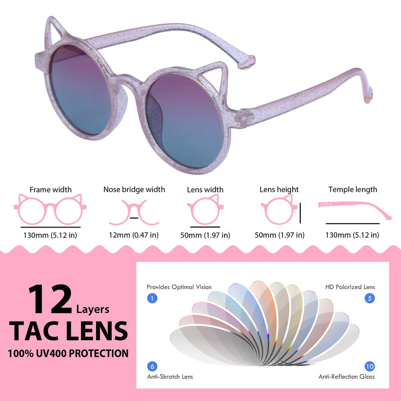 Kids Sunglasses Polarized UV400 Protection | Cat Ears Toddler Sunglasses Ages 2-8 | Gift Ideas For Girls Princess Pink Glitter