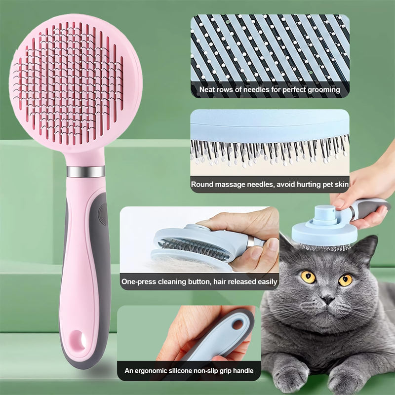 Cat Grooming Kit, 4-in-1 Cat Grooming Tools with Cats Brush, Flea Comb, Nail Clipper & Trimmer - Deshedding & Dematting for Pets Hair and Paws, Pet Shedding Set for Indoor Dogs & Cats (Pink) Pink - PawsPlanet Australia