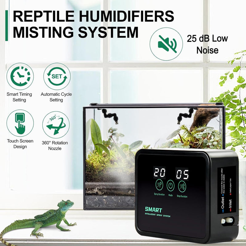 Reptile Humidifiers Smart Misting System for Reptile Terrariums, Reptile Mister Automatic with Timer, 360° Adjustable Misting Nozzles for Chameleons, Frog, Turtle, Lizard, Snake - PawsPlanet Australia