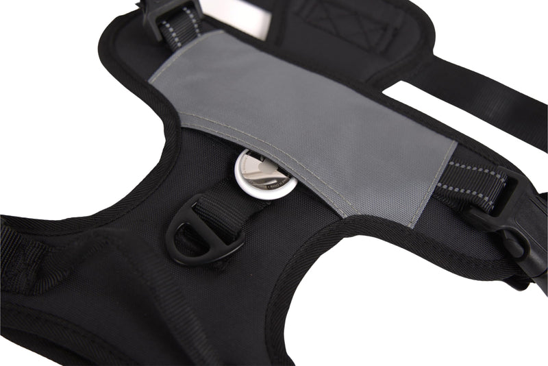 The North Star Dog Harness™ - Comfortable, Fully Adjustable, Designed to Reduce Pulling, Escape Resistant, Durable, fastens Easily and securely with Airtag Holder (Black/Grey, S) Black/Grey - PawsPlanet Australia