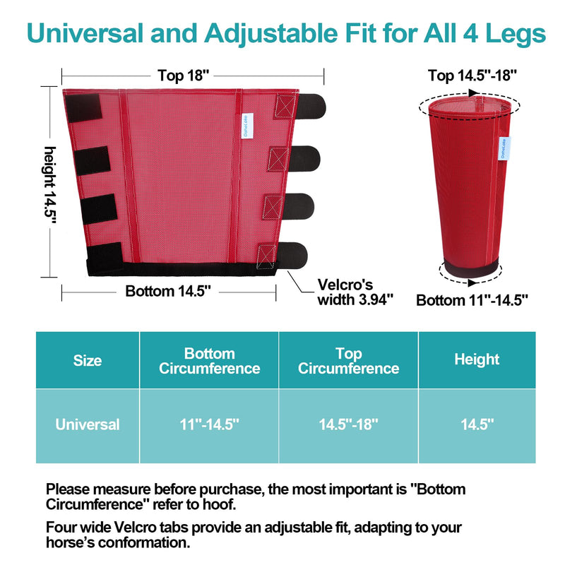 Mesh Horse Fly Boots Set of 4, Loose Fitting Leggings for Horses, Reduce Stressful Stomping, Breathable Adjustable and Universal Fit for 4 Legs, Reliable Stay Put (Red) Red