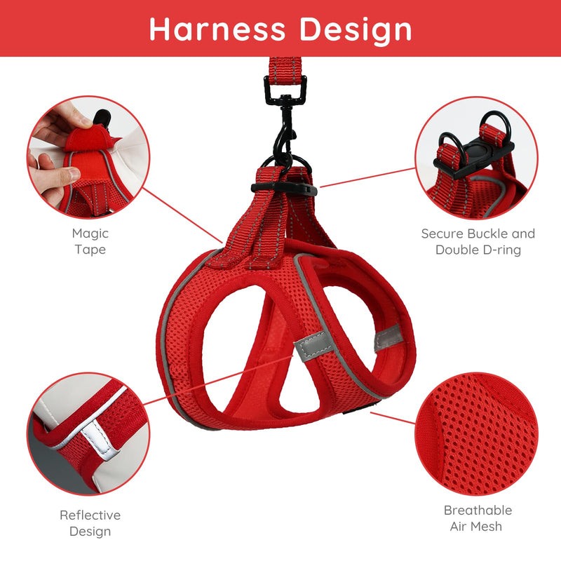 BELLA & PAL Puppy Harness with Leash Set, Dog Harness for Small Dogs No Pull, Dog Leash for Small Dogs, Step in Harness for Extra Small Dogs, Red Harness, S - PawsPlanet Australia