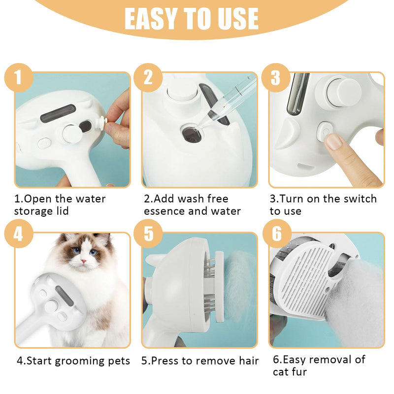 Cat Steam Brush for Shedding, Pet Steam Brush for Dog with Release Button,Anti-Static Pet Spray Hair Removal Comb,Cat Spray Comb for Long & Short Haired Pets,White White - PawsPlanet Australia