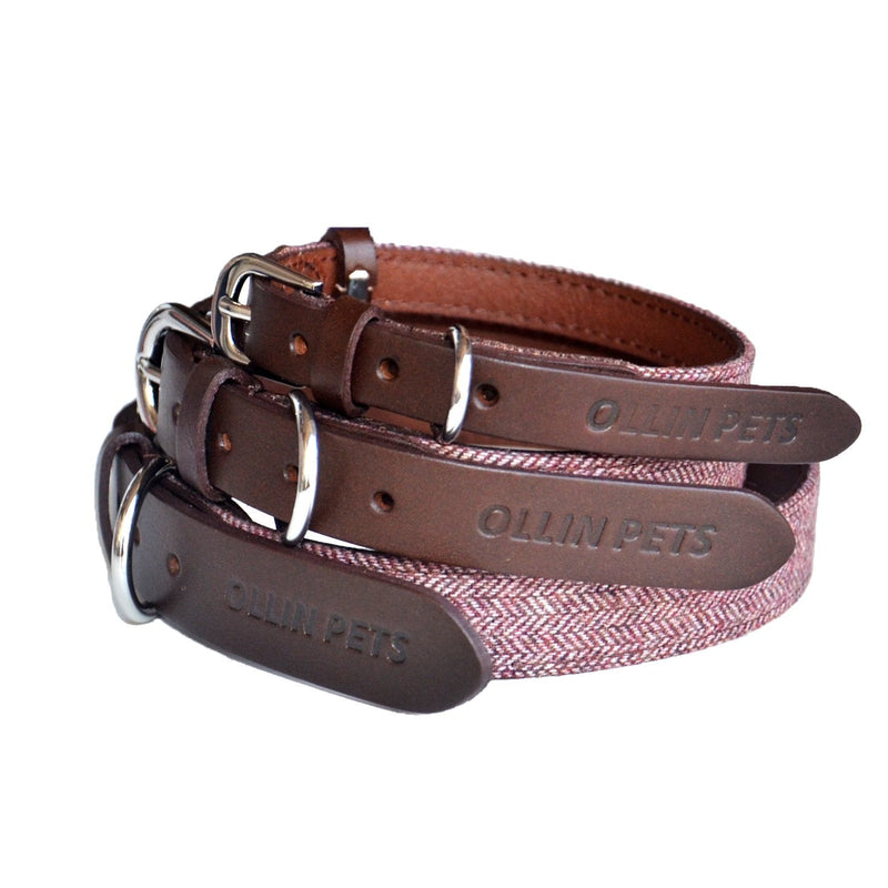 Soft and Comfortable Classic Genuine Leather & Tweed Pet Collar, Neck 13-17", Medium, Dog Collar - PawsPlanet Australia