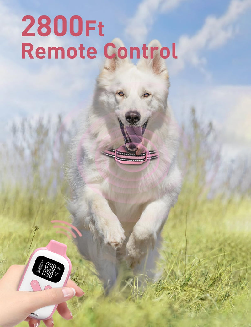 No Shock Dog Training Collar, Beep and Vibrating Dog Collar with Remote 2800Ft, Vibration Collar for Small Medium Large Dogs - No Prongs Pink - White