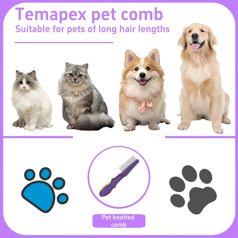 Pet Comb for Grooming Long Haired Cats & Dogs With Stainless Steel Metal Teeth for Shedding and Tangles, Non-slip & Anti-static rubber handle,Safe & Gentle Pet Grooming Comb Pet Detangling Comb