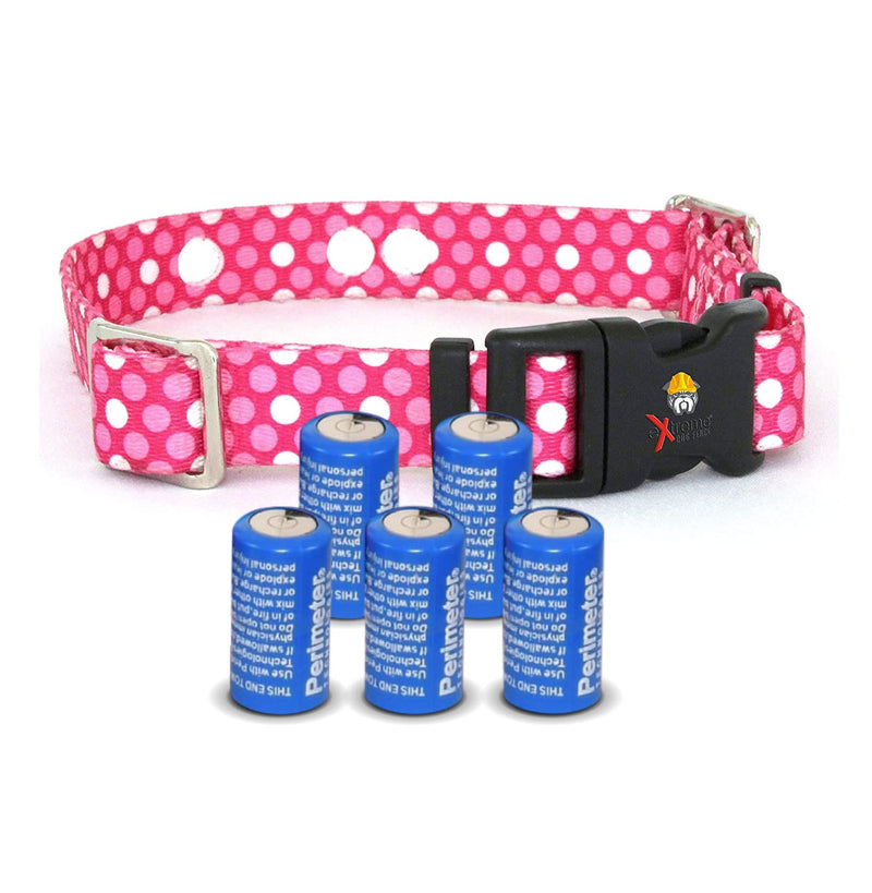 Large Pink Dots Replacement Containment and Training Dog Collar Strap with 5-Pack of 6v Batteries - Compatible w/Extreme Dog Fence (EDF), Perimeter Receiver Collars, and More (Bundle 2)