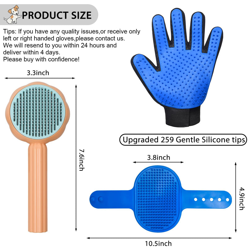 GJEASE Cat Grooming Glove Brush,Self-Cleaning Slicker Pet Brush for Short and Long Haired Pets,Dog Bath Brush for Shedding and Grooming,Removes Loose Hair and Tangles,Promote Circulation Flower-Orange - PawsPlanet Australia