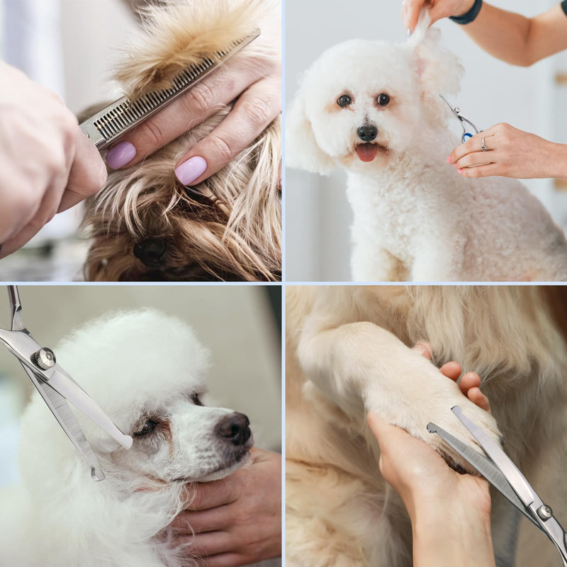 Dog Grooming Scissors with Safety Round Tips Stainless Steel Professional Pet Grooming scissors Kit - Thinning, Curved Scissors and Comb for Dogs Cats - Pink Pink Set of 3 - PawsPlanet Australia