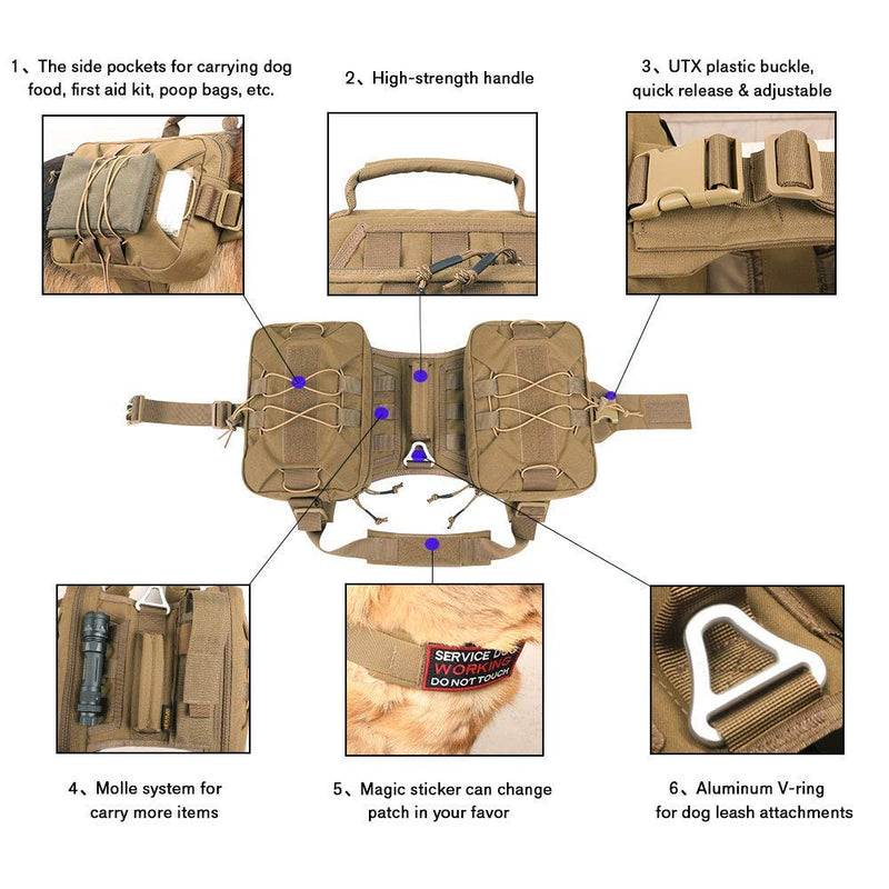 Tactical Bungee Dog Leash Adjustable Dog Pack Hound Dog Saddle Bag Backpack with Handle - PawsPlanet Australia