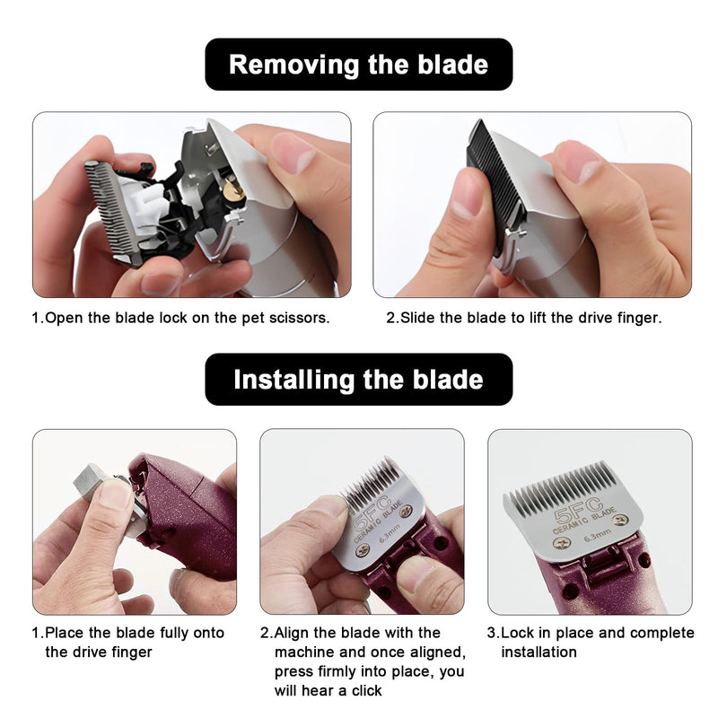 Detachable Pet Dog Clipper Blades, Compatible with Size-5FC(6.3mm), Most Oster A5, KM Series Clippers,Made of Ceramic Blade & Stainless Steel Blade 2Pack 5FC - PawsPlanet Australia