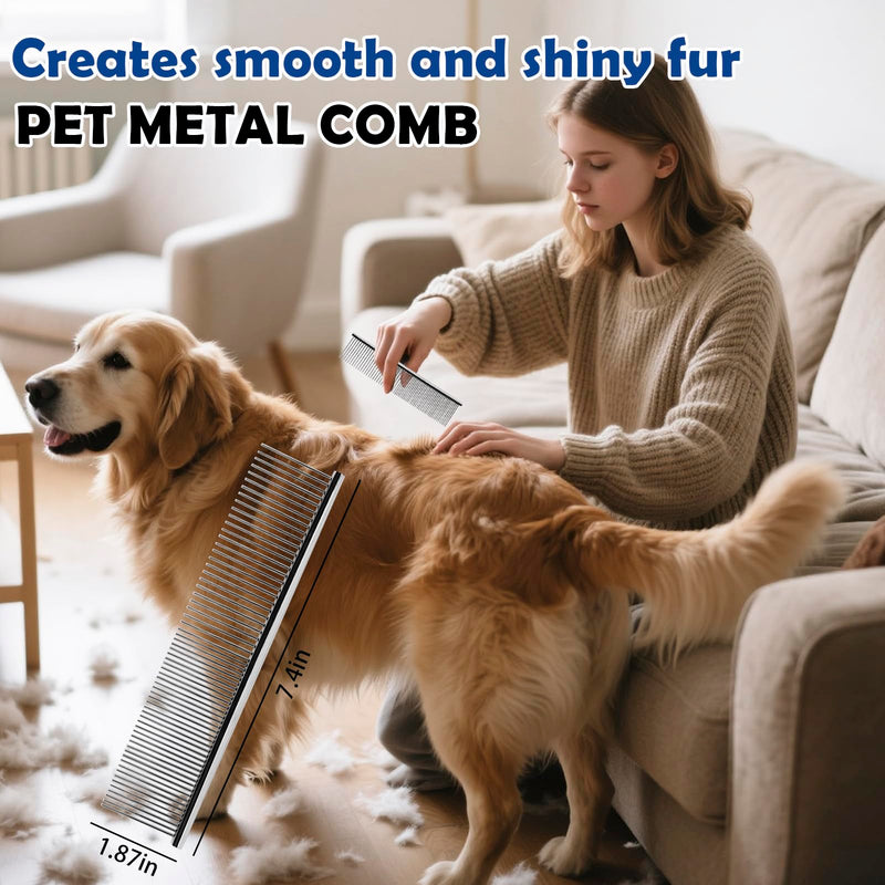 Dog Grooming Brush Set – 5-Piece Kit for Medium & Long-Haired Dogs | Includes Long Pin Brush, Flea Comb, Bath Glove, Silicone Glove, Metal Comb | For Poodles, Huskies & More (Blue) - PawsPlanet Australia