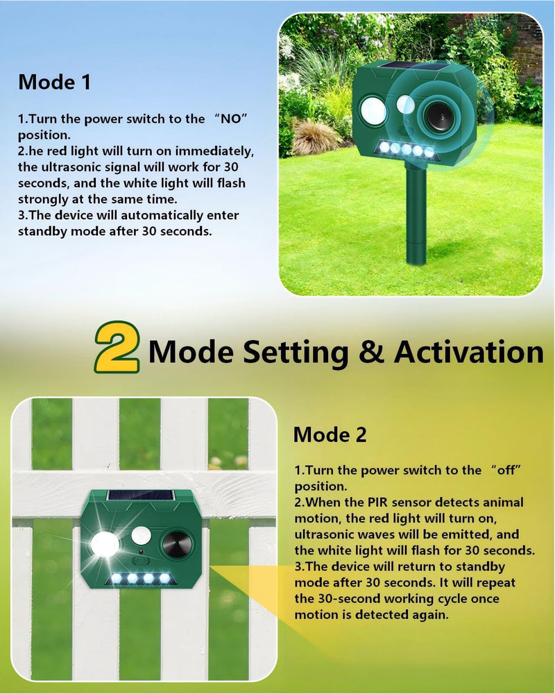 Solar Ultrasonic Animal Repellent Outdoor, 2 Pack Cat Repellent Outdoor Deer Repellent Devices with PIR Motion Sensor ＆ LED Flash, Waterproof Squirrel Repeller, Cat, Raccoons, Rabbits, Deer, Skunk 1 Count (Pack of 2) - PawsPlanet Australia